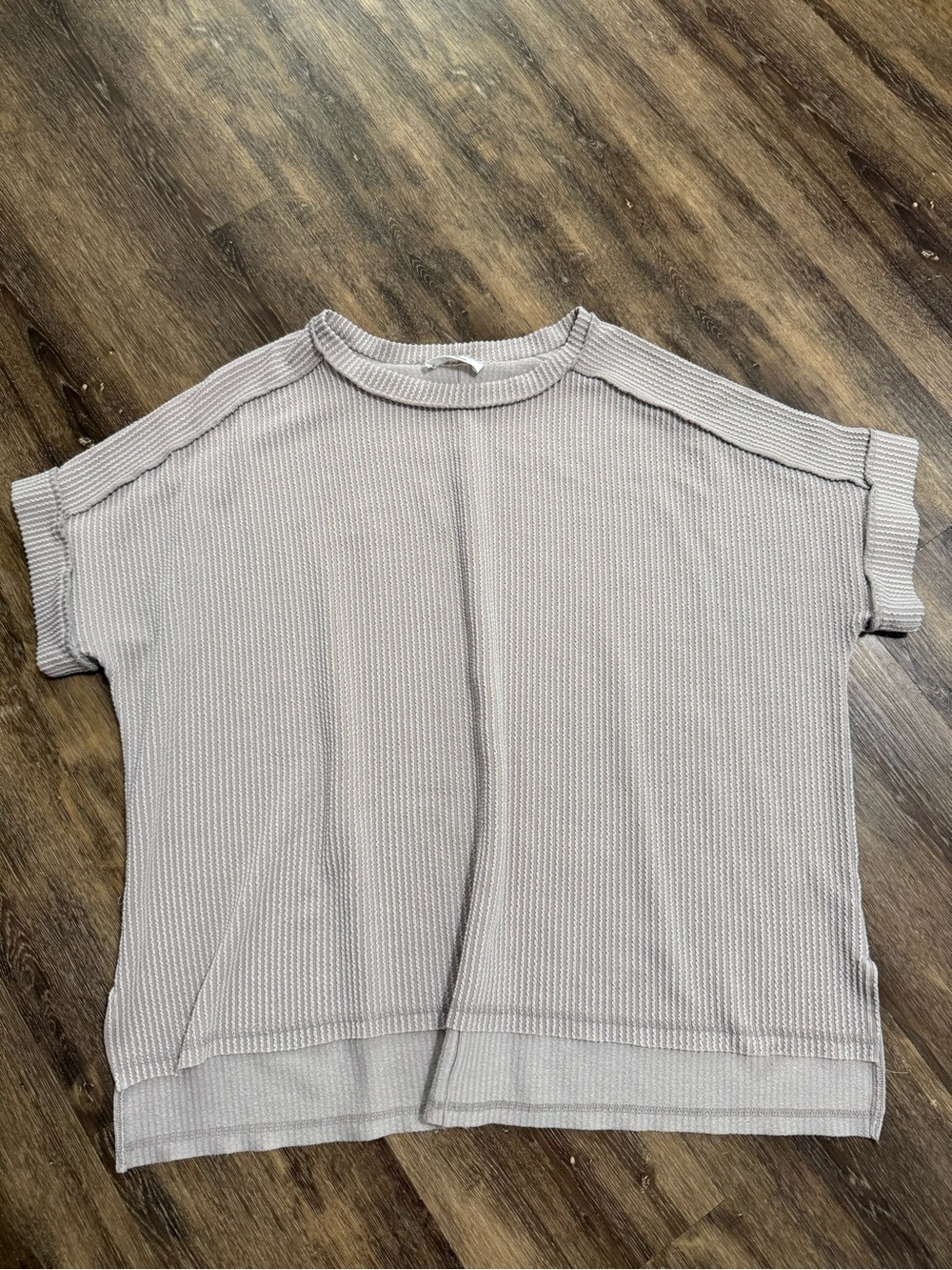 Zenana Outfitters Short Sleeve Ribbed Top in Taupe